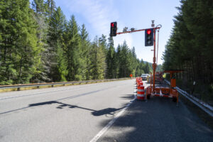 temporary traffic lights along a washington highway